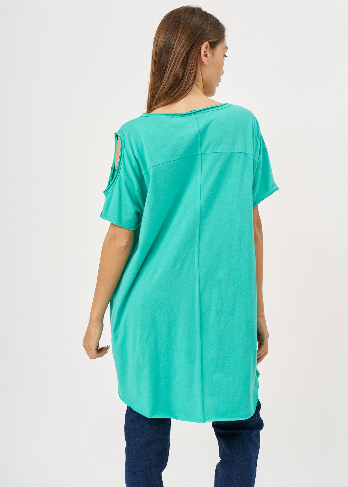 חולצה פתח בשרוול סיומת אסימטרית טורקיז
