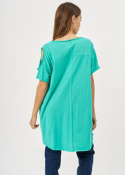 חולצה פתח בשרוול סיומת אסימטרית טורקיז