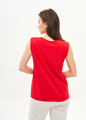 Red top with diagonal stitching