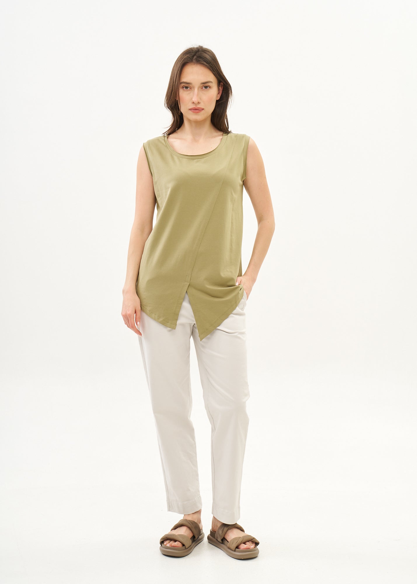 Green top with diagonal stitches