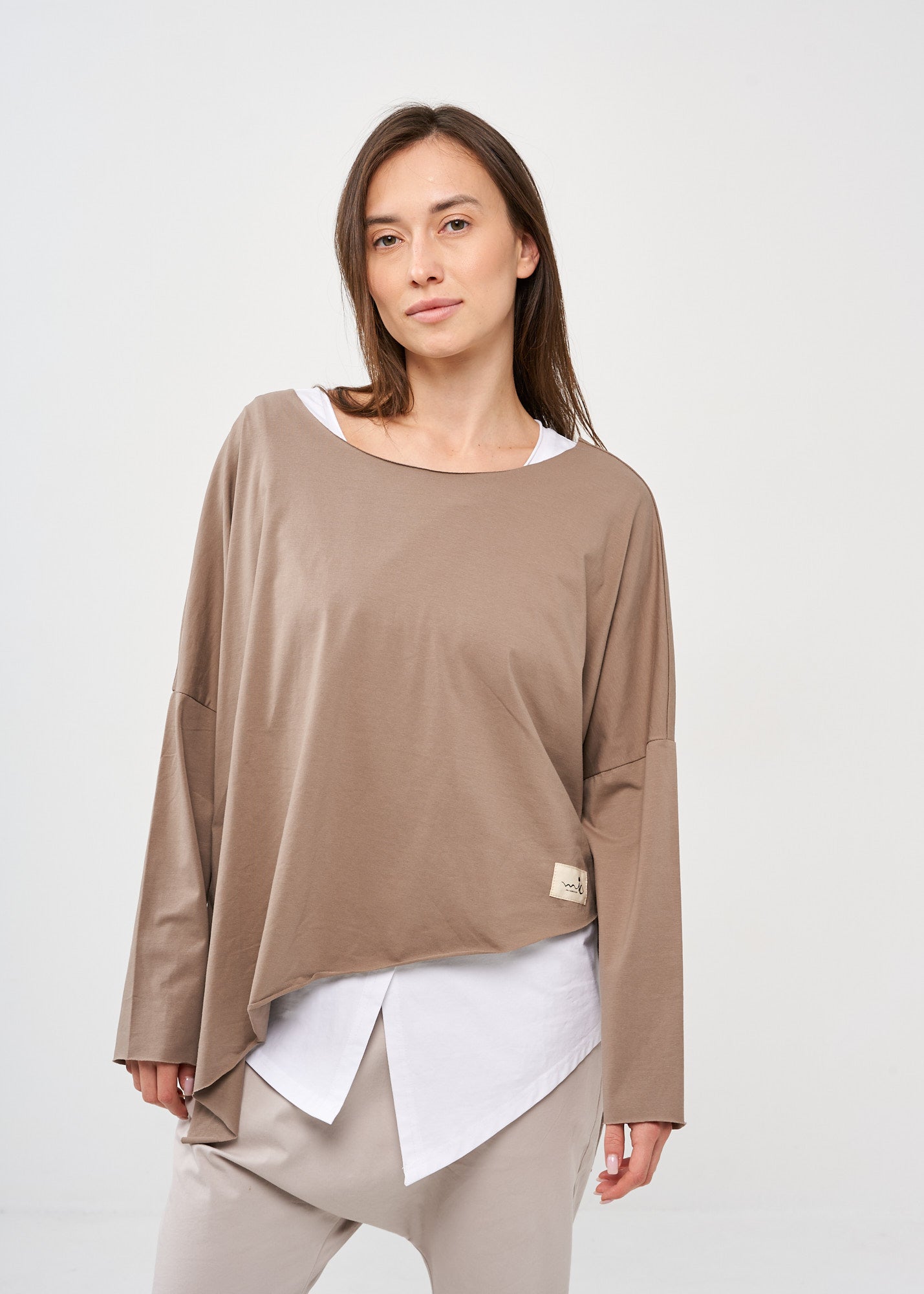 Brown long sleeve oversized batwing shirt