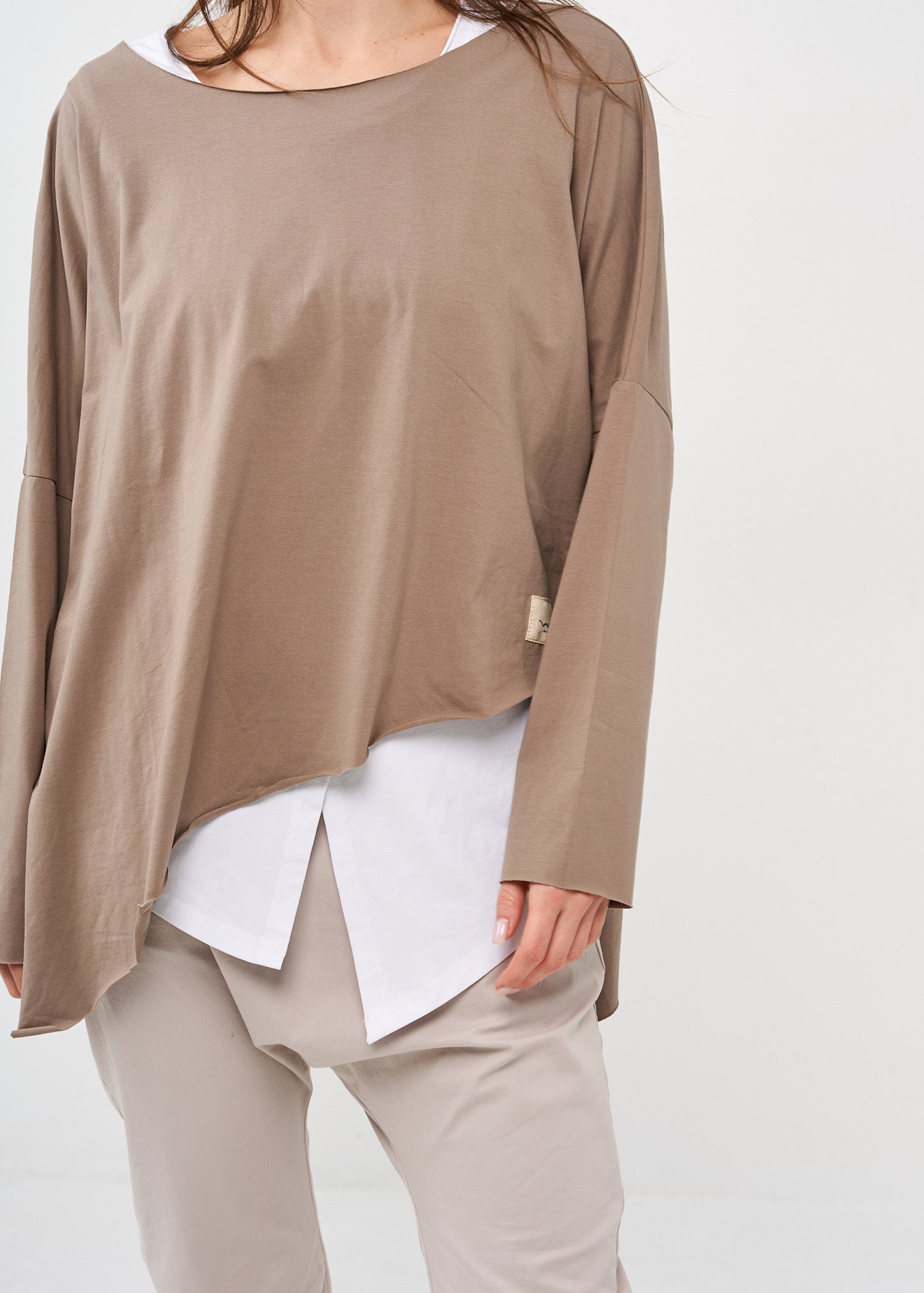 Brown long sleeve oversized batwing shirt