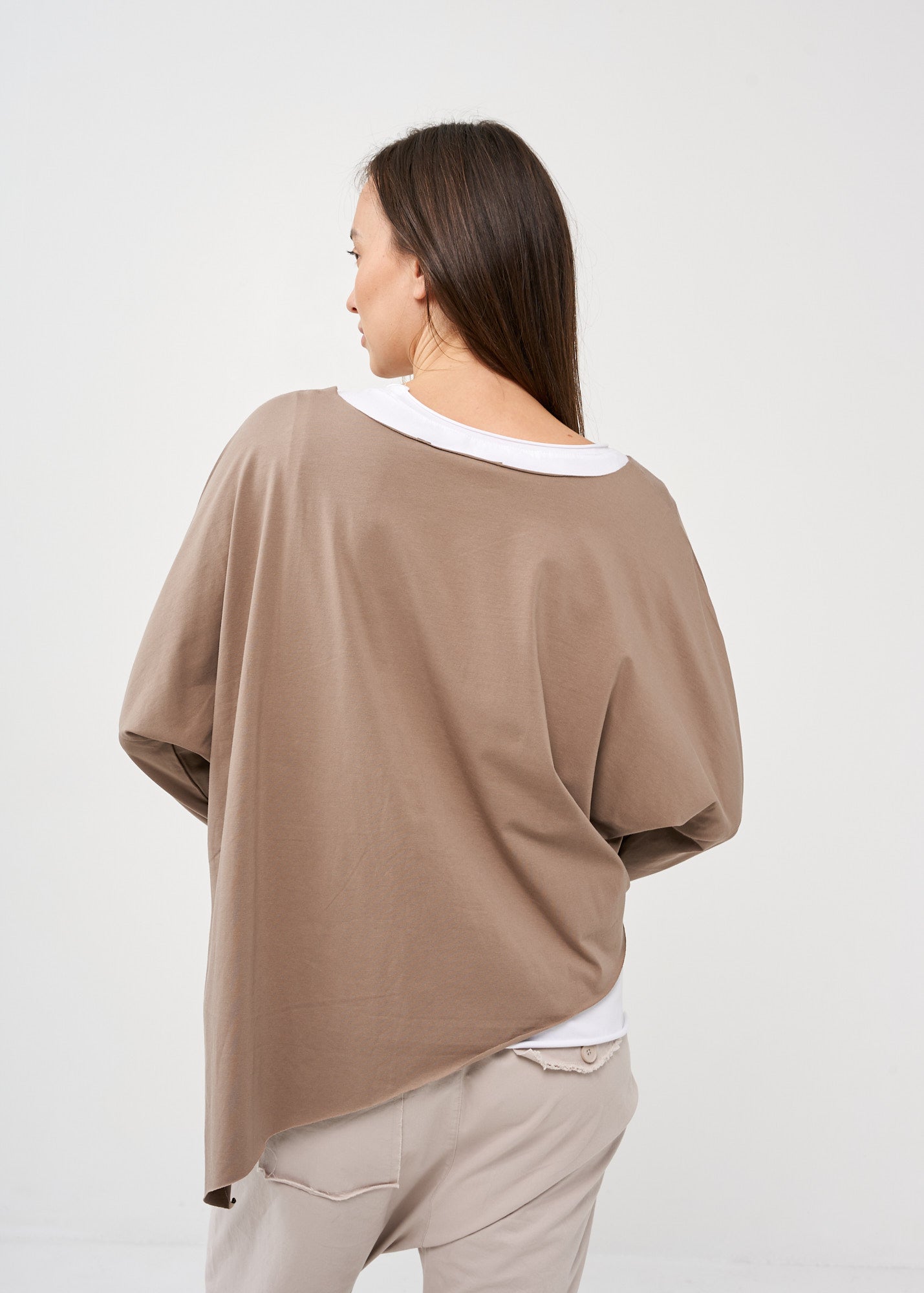 Brown long sleeve oversized batwing shirt