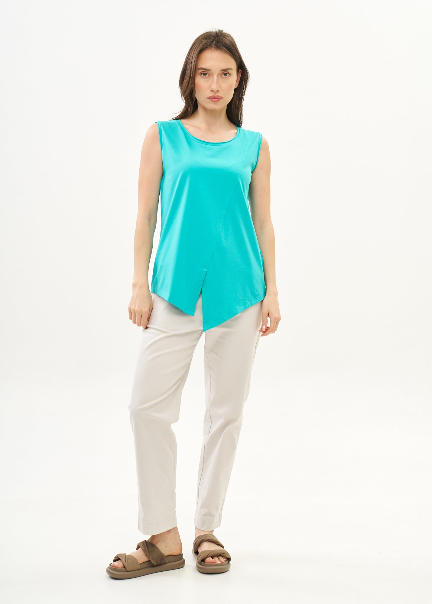 Turquoise top with diagonal stitching
