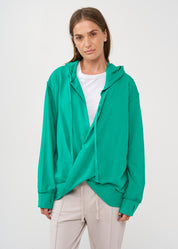 Twisted-end sweatshirt and turquoise hoodie