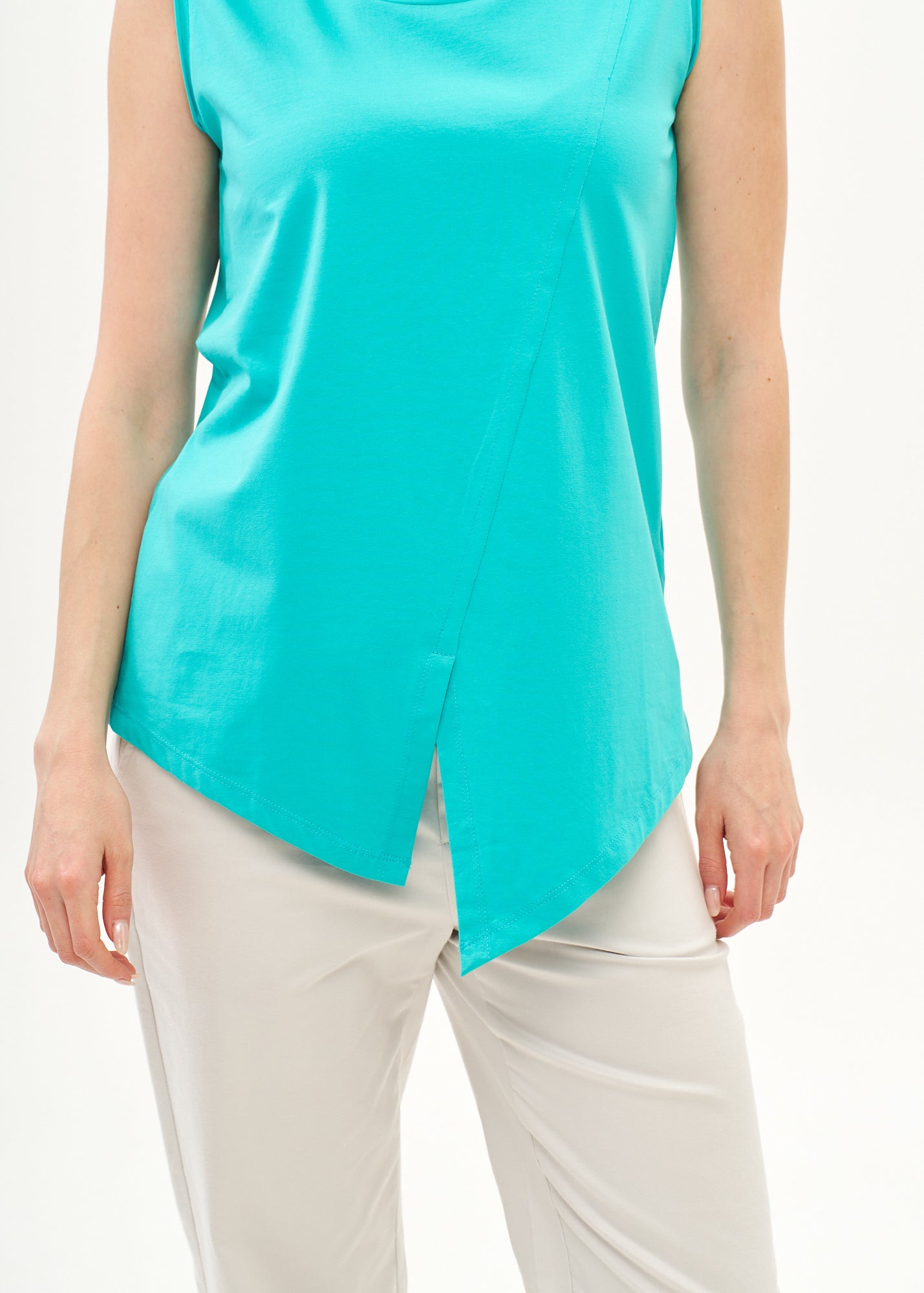Turquoise top with diagonal stitching