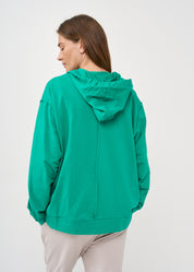 Twisted-end sweatshirt and turquoise hoodie