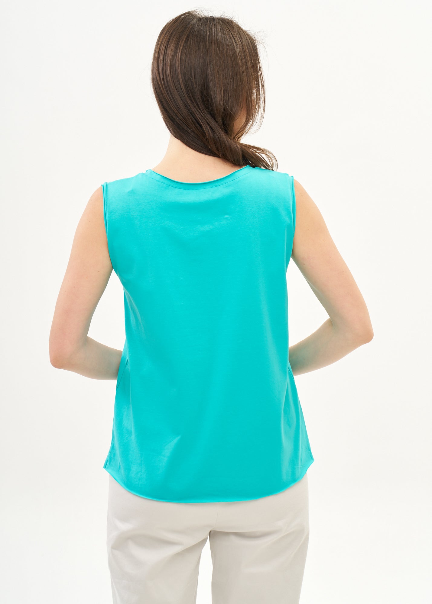 Turquoise top with diagonal stitching