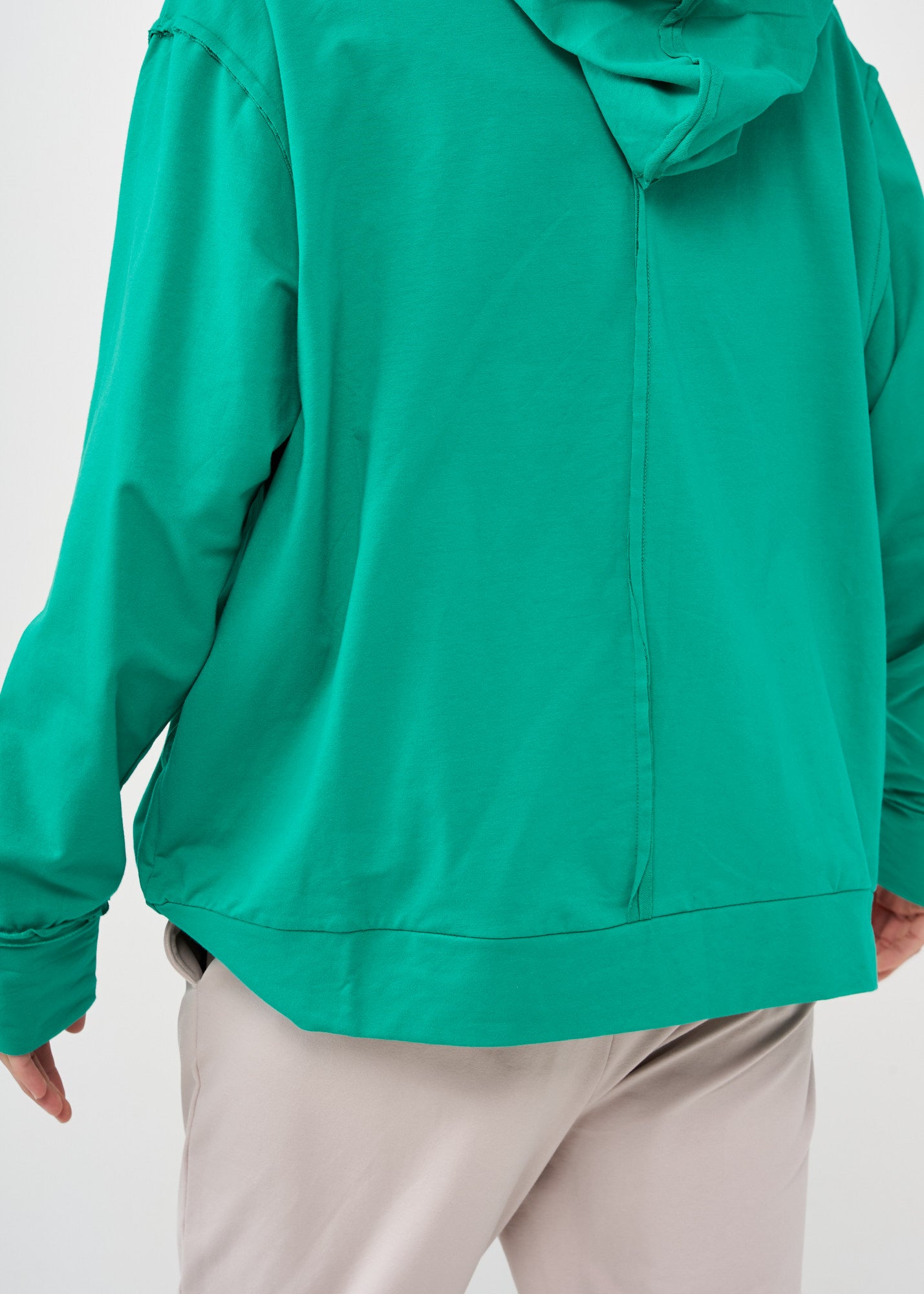 Twisted-end sweatshirt and turquoise hoodie