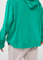 Twisted-end sweatshirt and turquoise hoodie