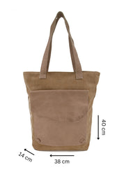 Side canvas bag with brown leather front pocket and flap