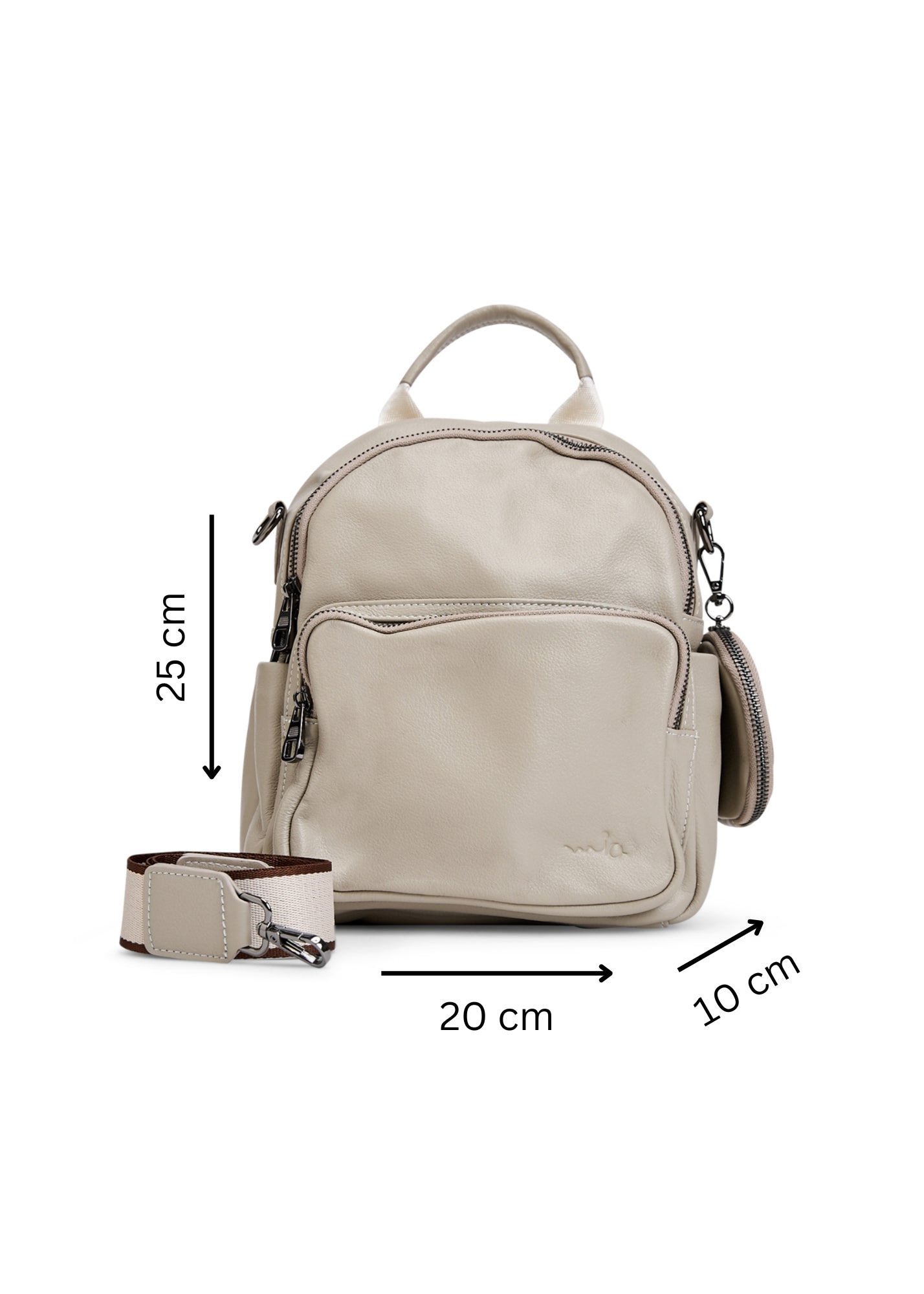 Leather backpack front pocket and stone wallet