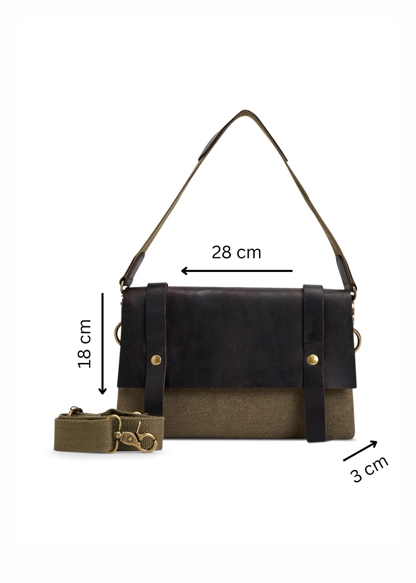 Canvas evening bag leather + 2 nets, green