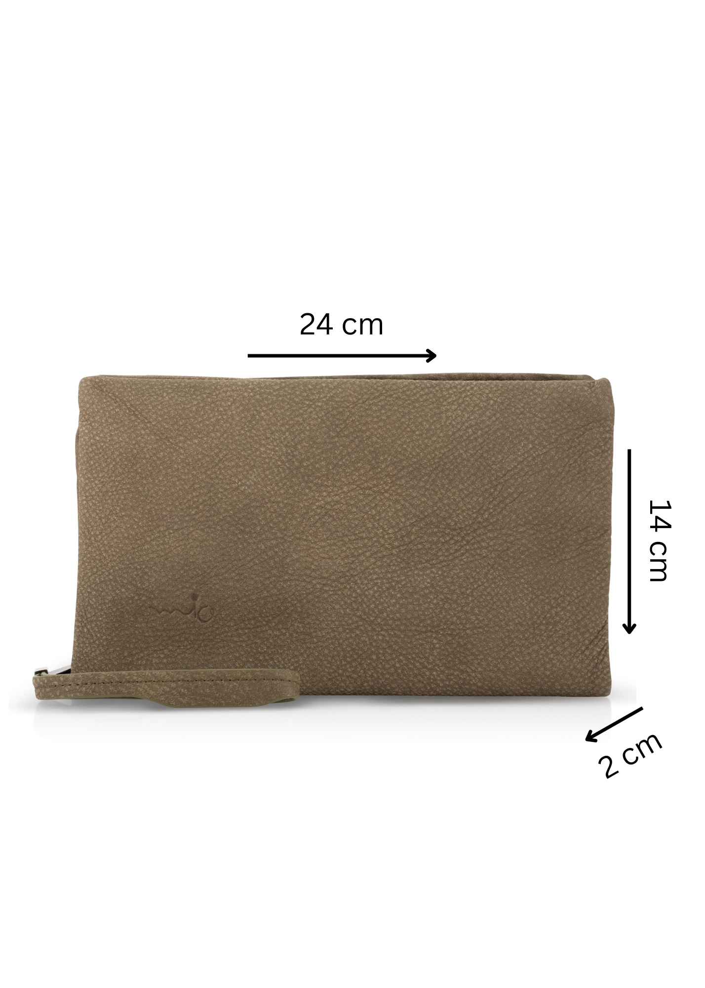 Folded leather wallet for 2 with green external zipper