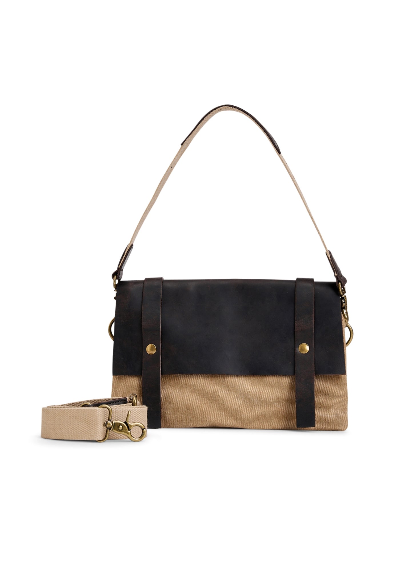 Canvas evening bag leather peel + 2 nets, beige