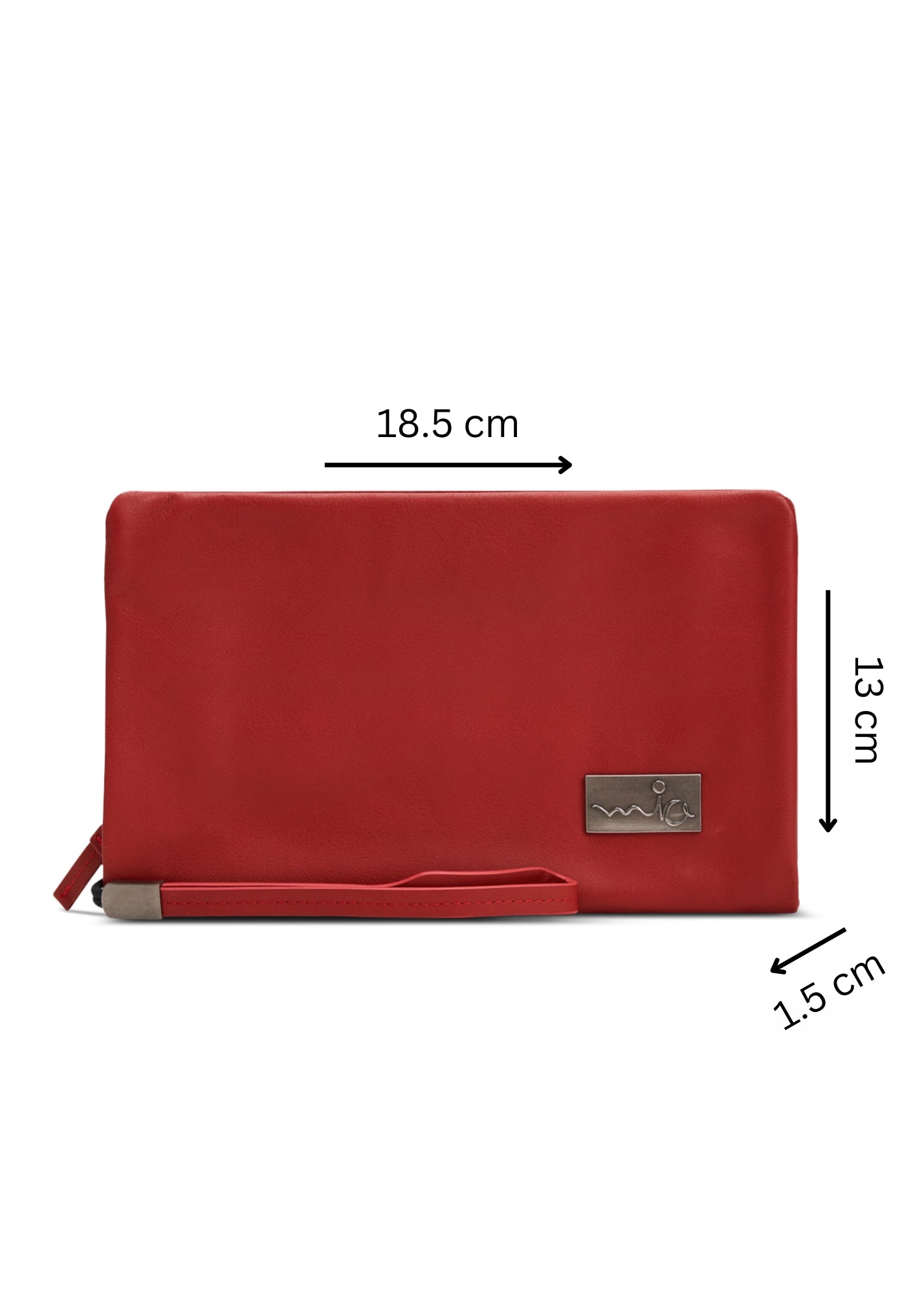 Folded leather wallet for 2 with a red external zipper