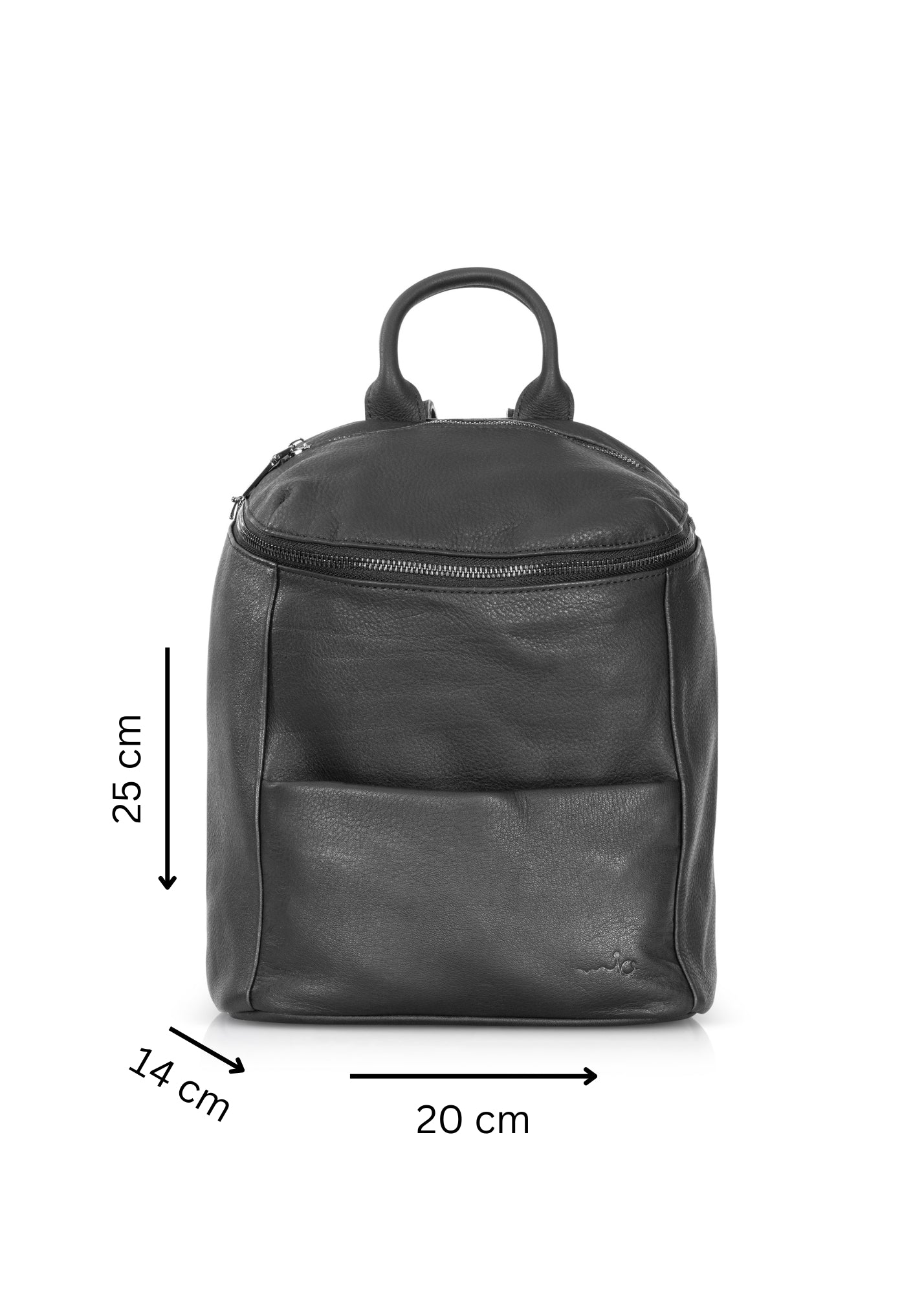 Top zipper leather backpack - medium black