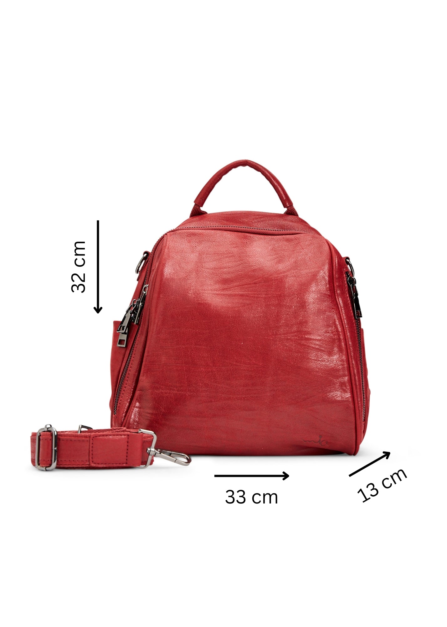 Small leather backpack red side compartments