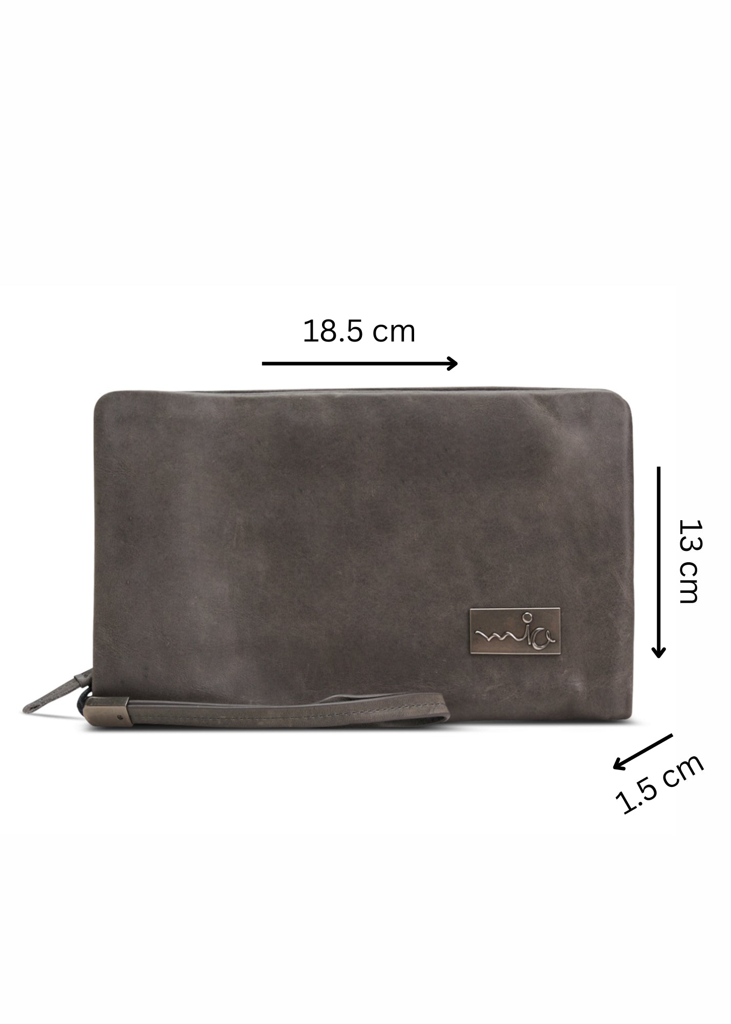 Folded leather wallet for 2 with gray external zipper