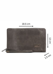 Folded leather wallet for 2 with gray external zipper