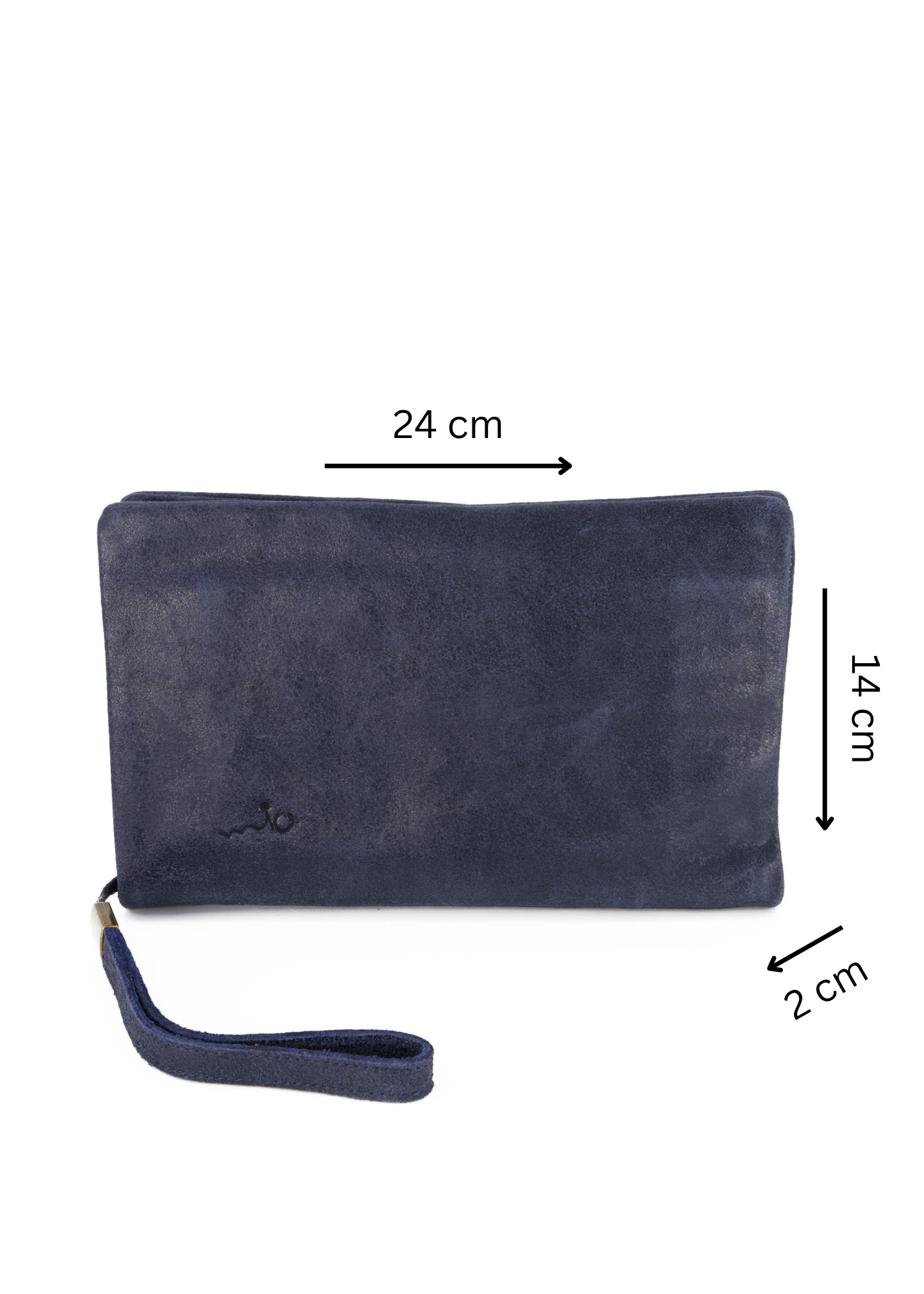 Folded leather wallet for 2 with a blue external zipper