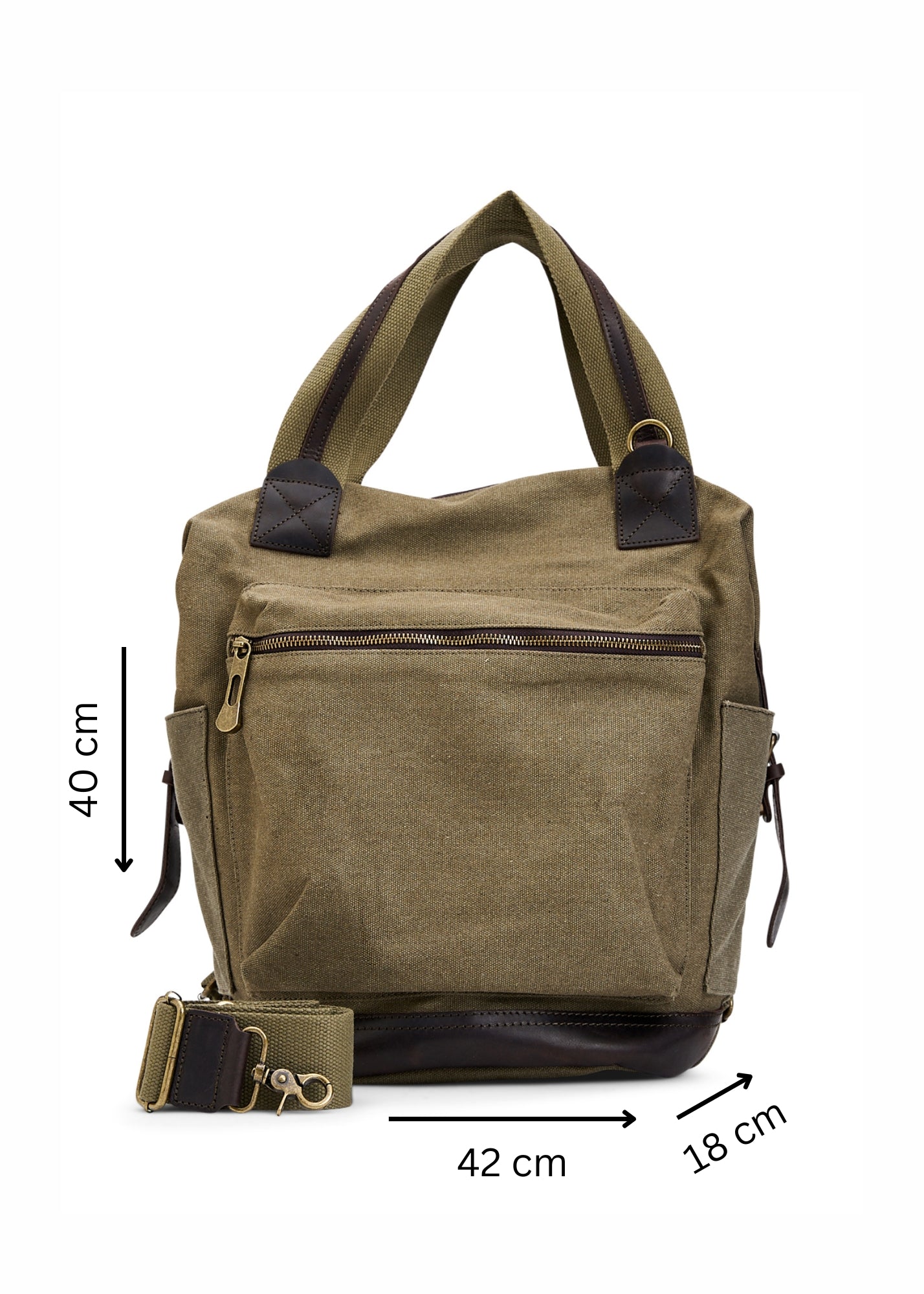 Green large front pocket canvas backpack
