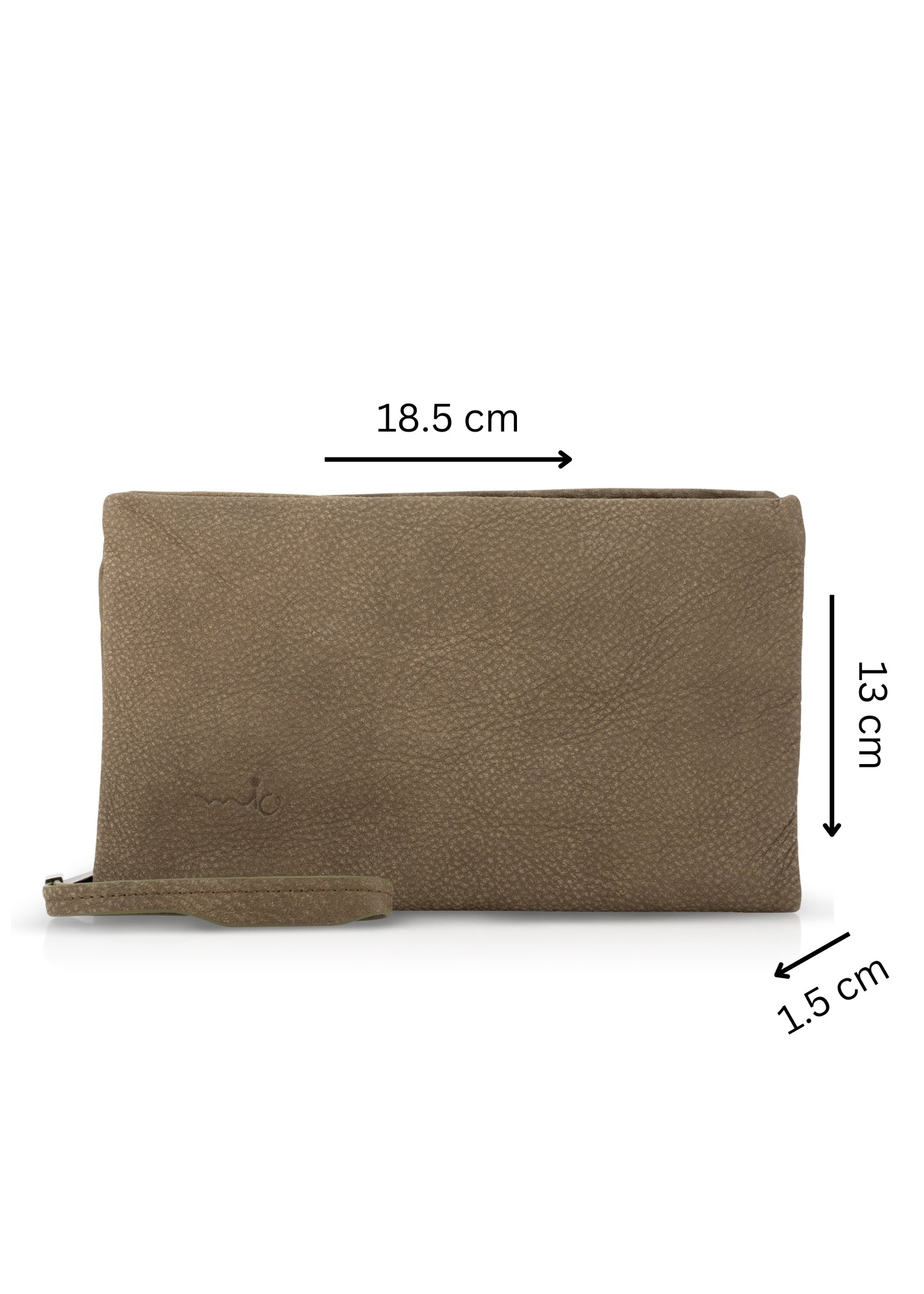 Folded leather wallet for 2 with green external zipper