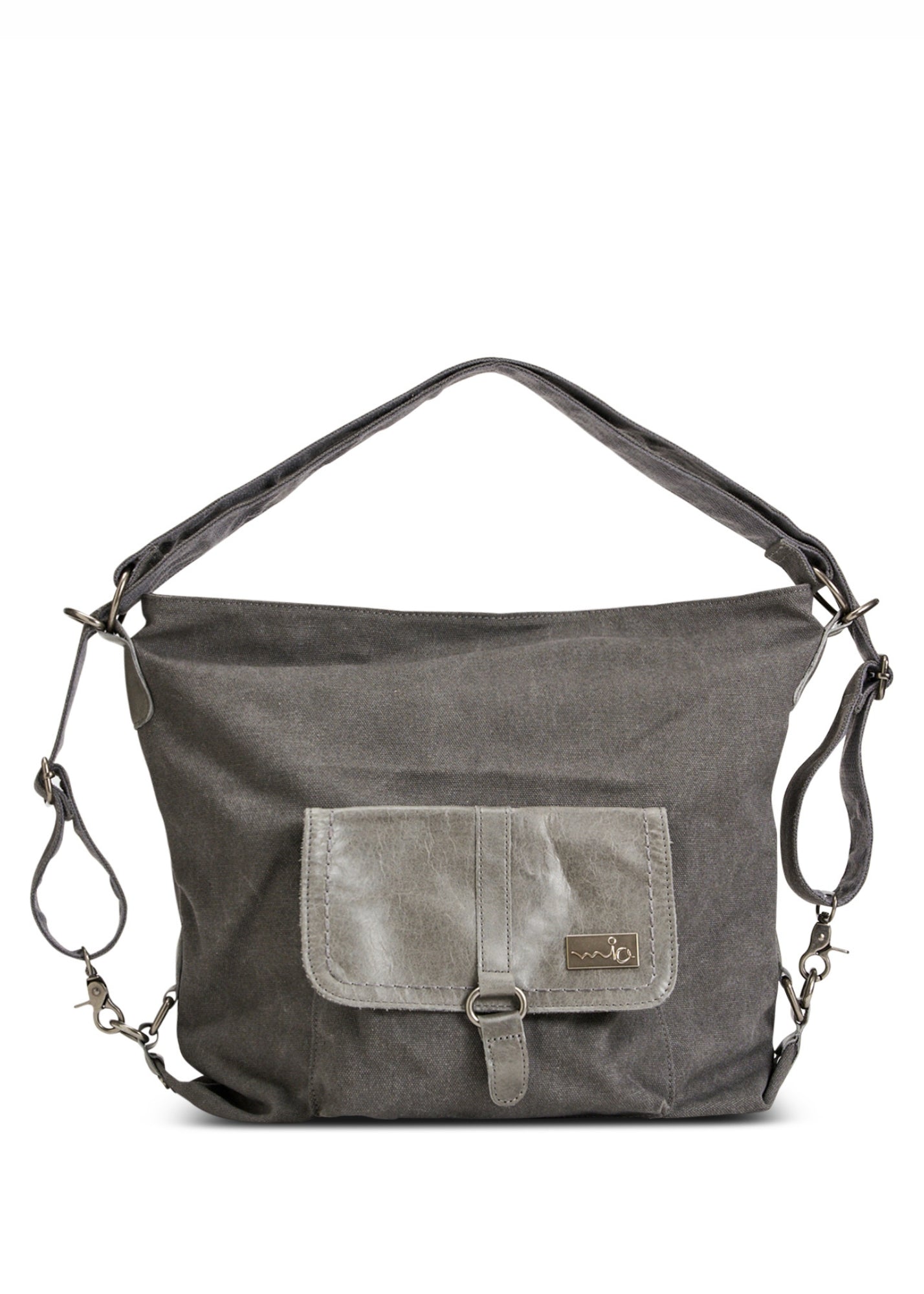 Dark gray canvas and leather backpack