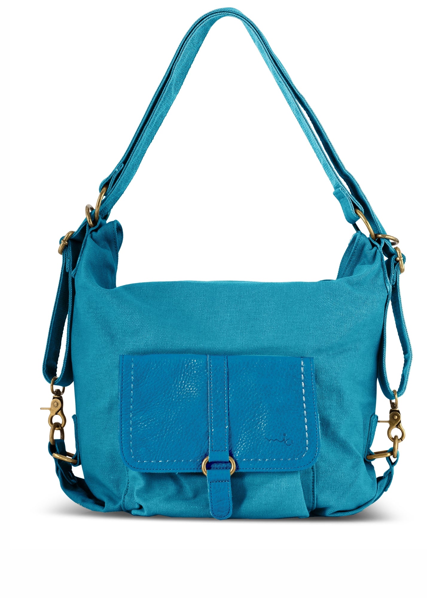Blue canvas and leather backpack