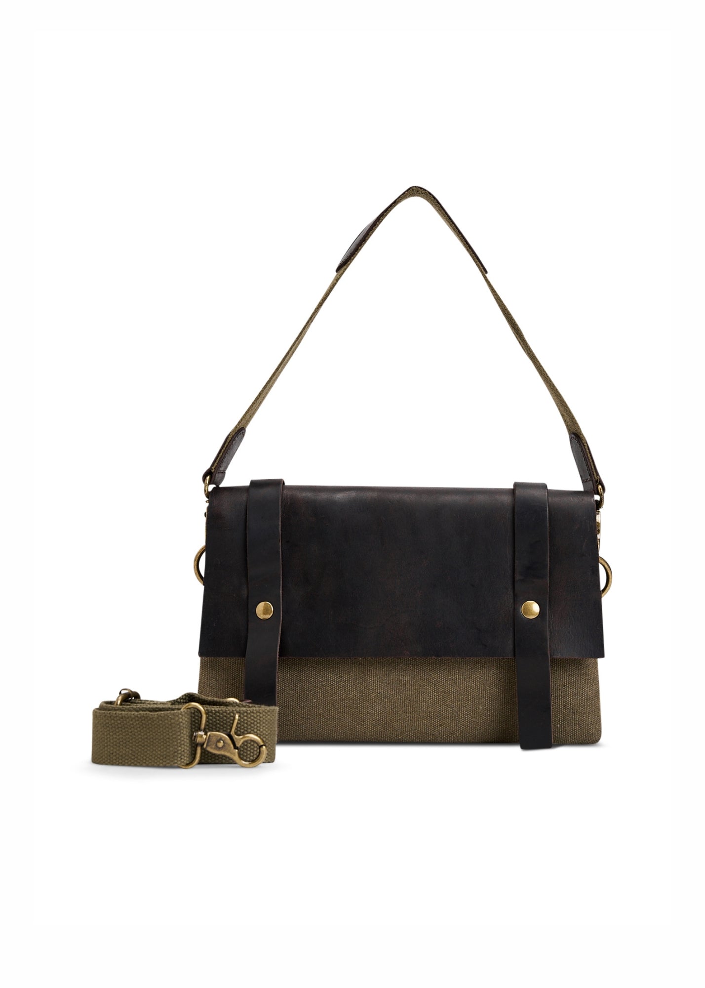 Canvas evening bag leather + 2 nets, green