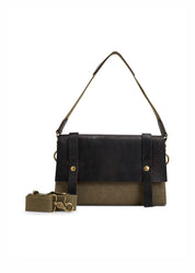 Canvas evening bag leather + 2 nets, green