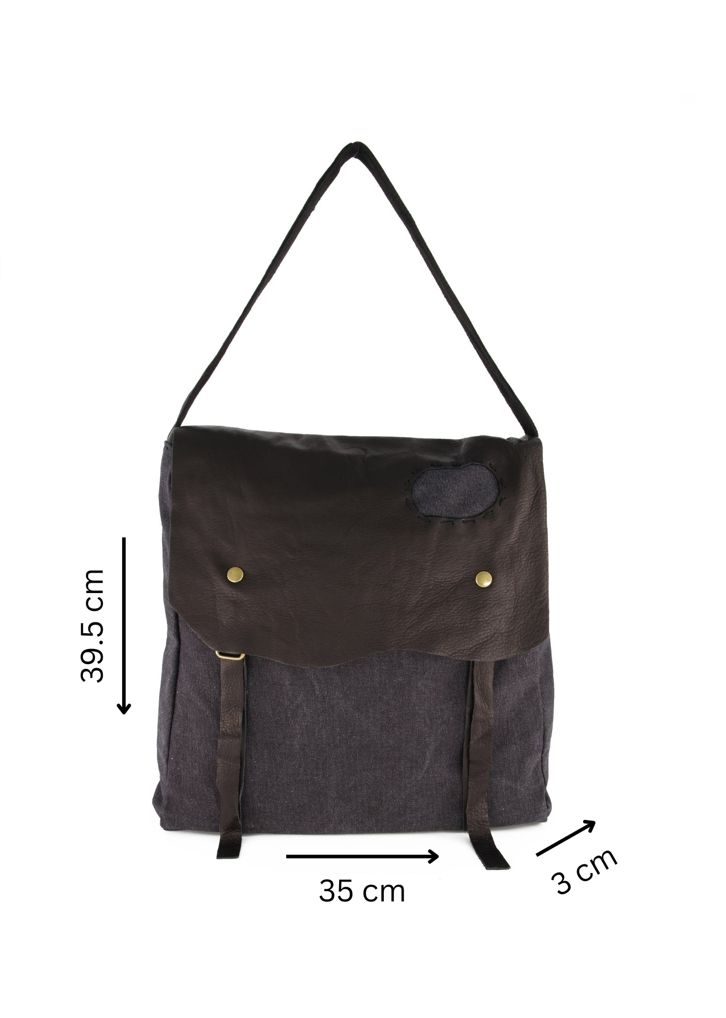 Canvas bag with black patchwork leather shell