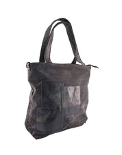 Large side canvas bag with black front leather square