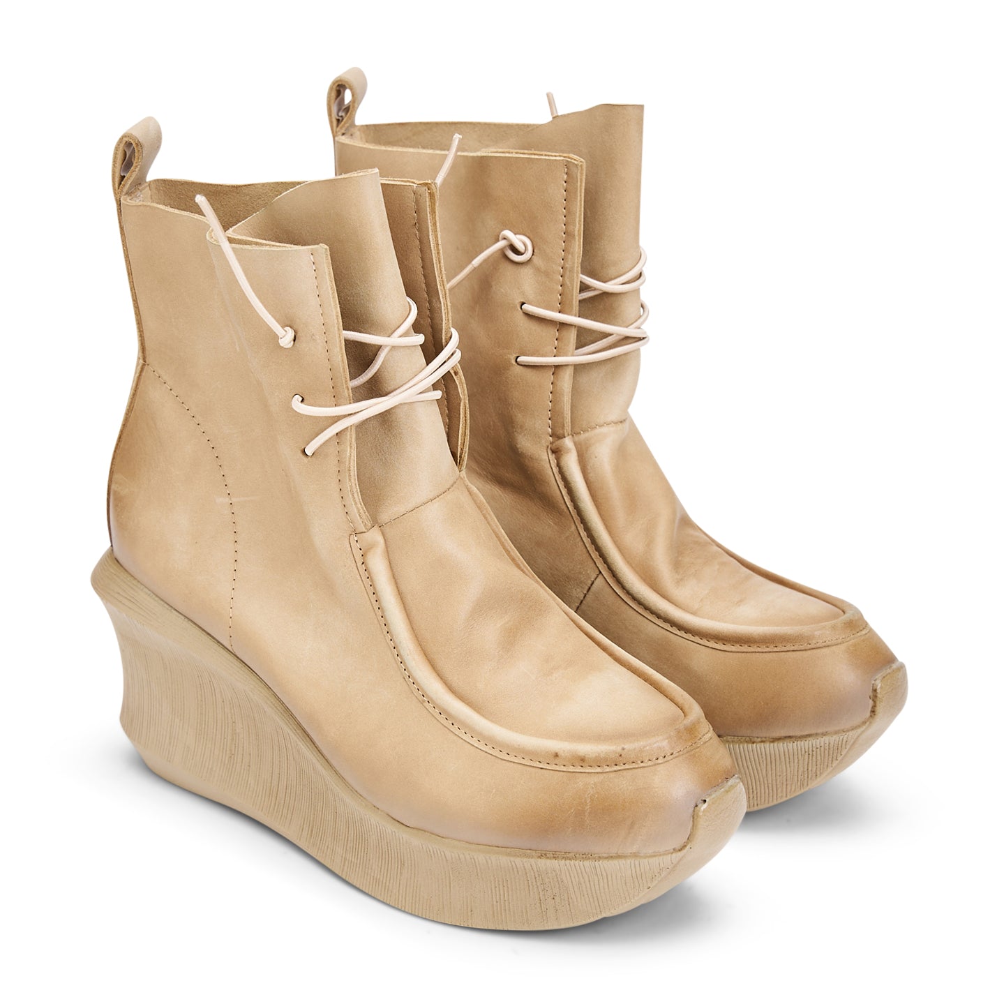 נעלי עור פלטפורמה עם שרוכים בז