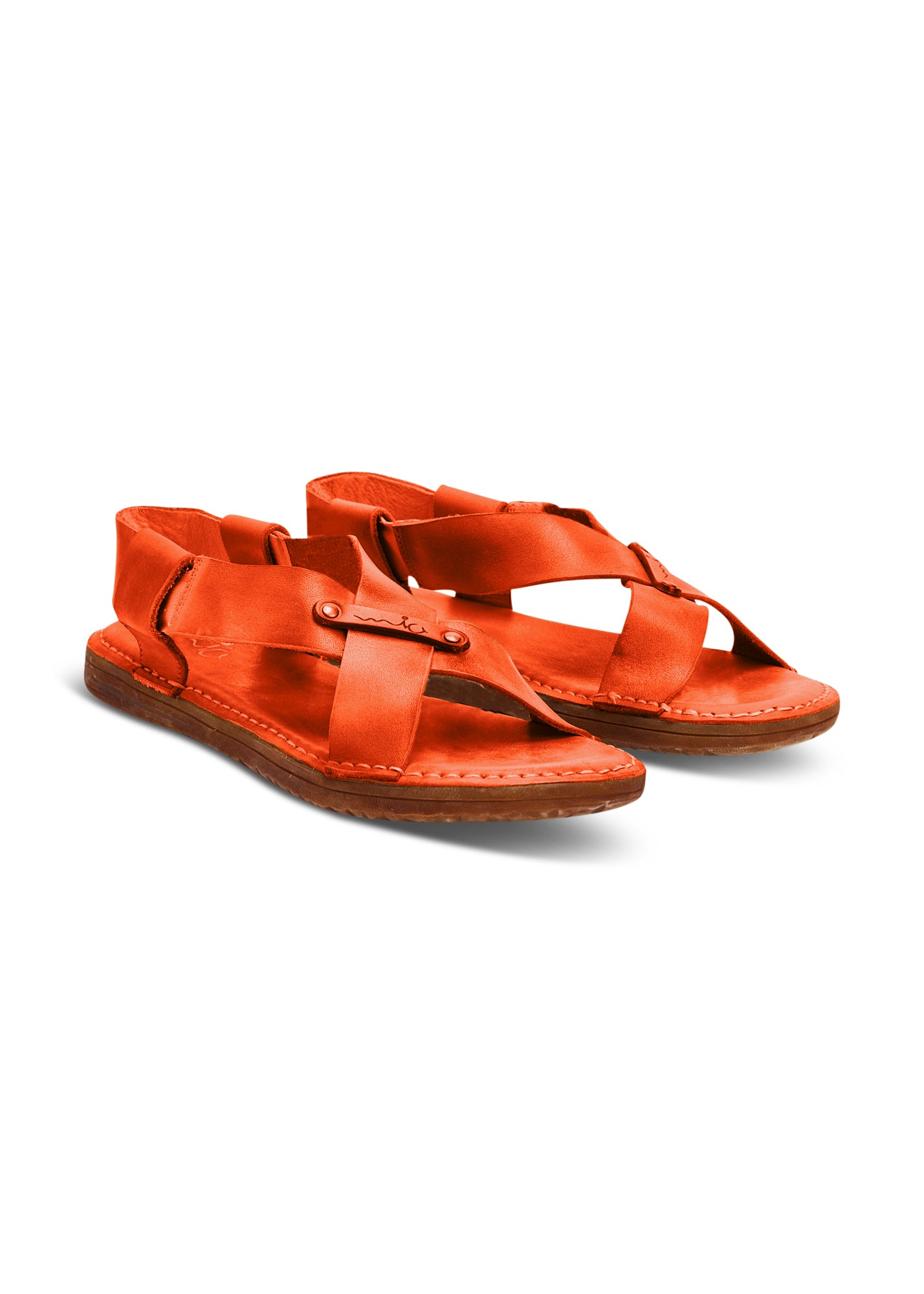 Orange X-strap flat leather sandals