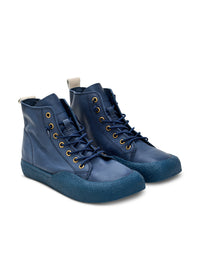High-top leather shoes with laces in a blue color combination - 37