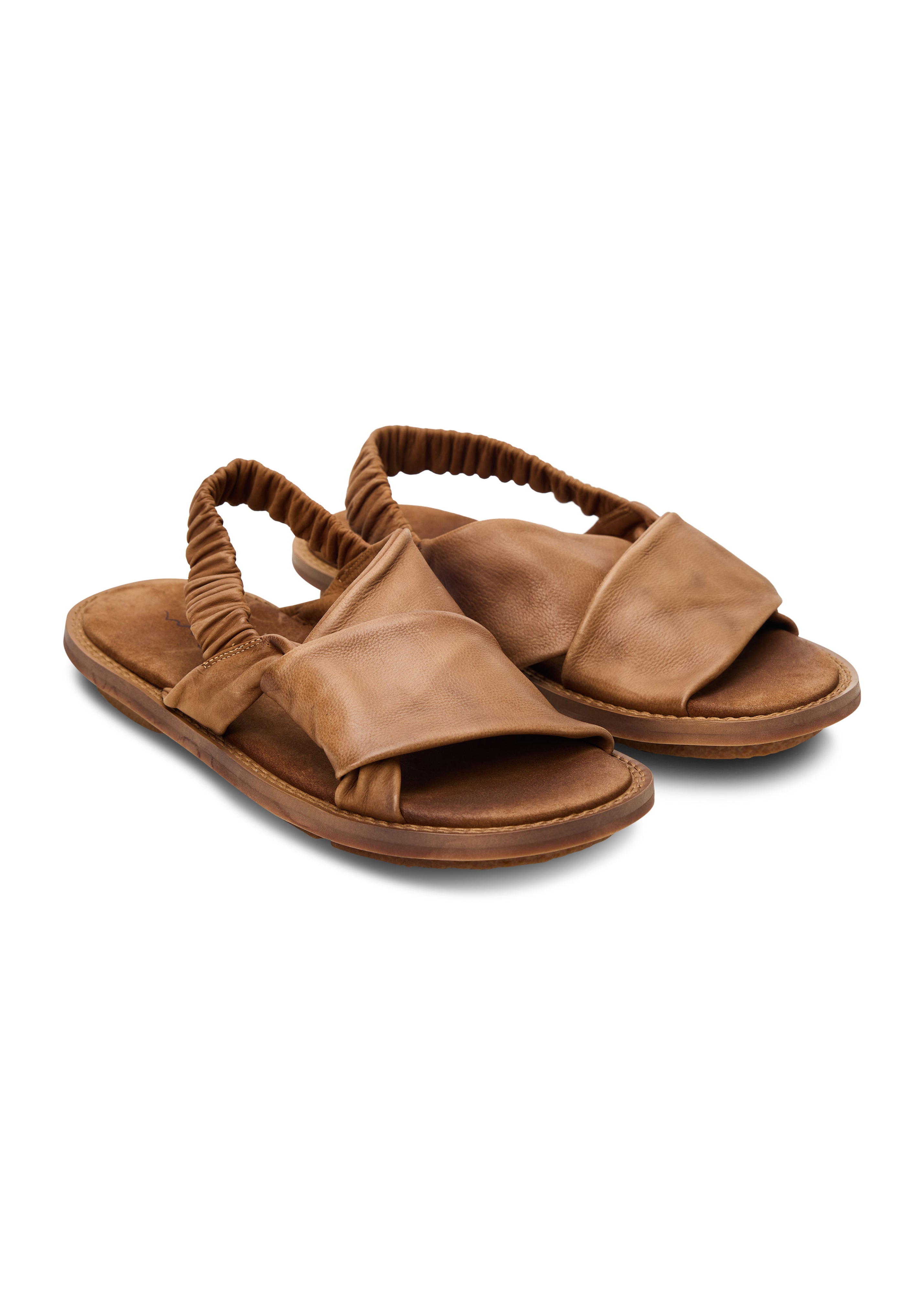 Women's leather strap sandals with elastic back in brown