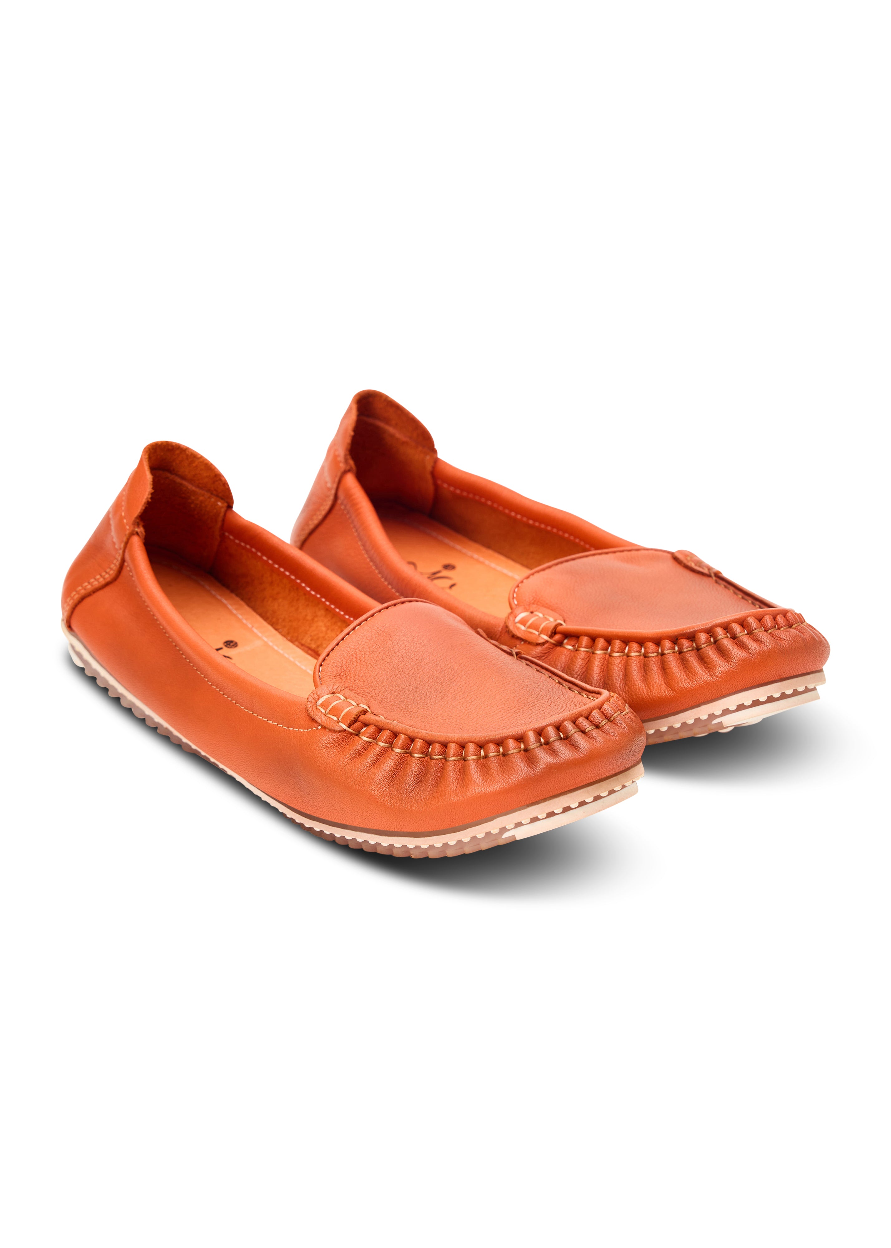 Women's soft orange leather moccasins