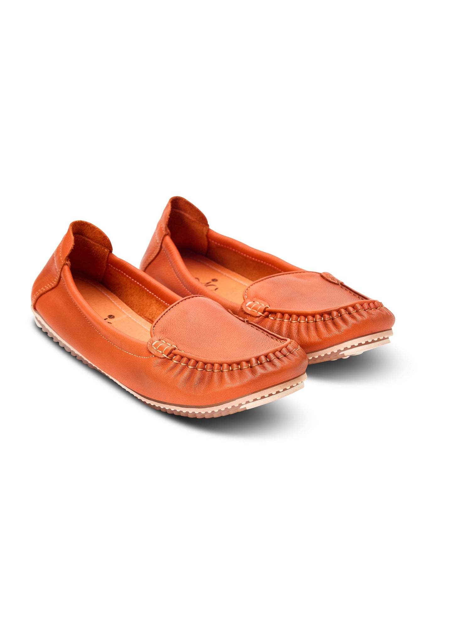 Women's soft orange leather moccasins