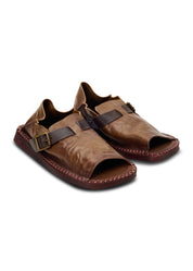 Women's soft leather sandals with a foldable heel and a brown strap