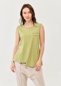 Green Slub Pocket-Like Tank Top - 01