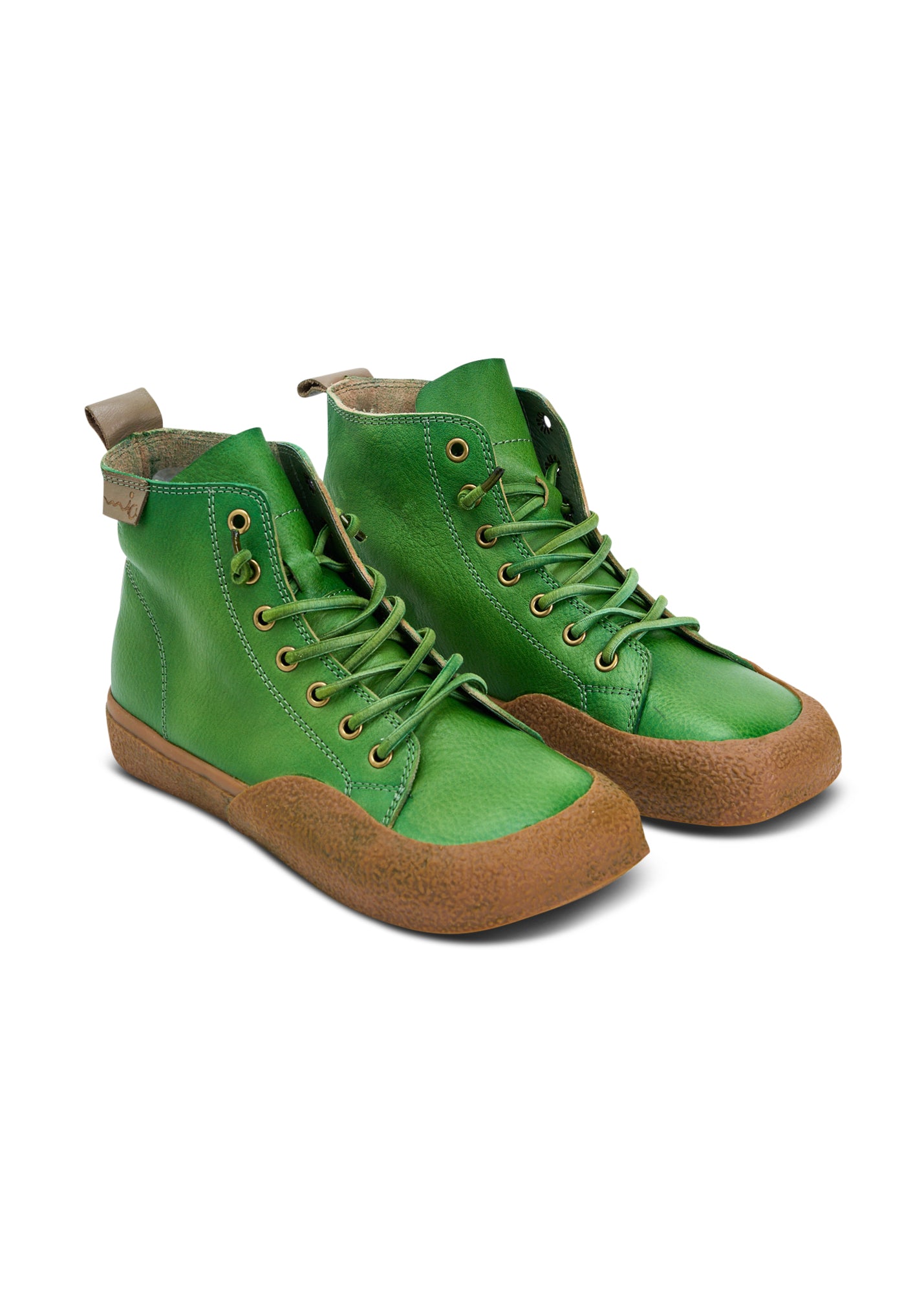 High leather shoes with green color combination laces
