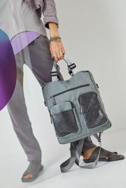 Beige leather combined nylon bag