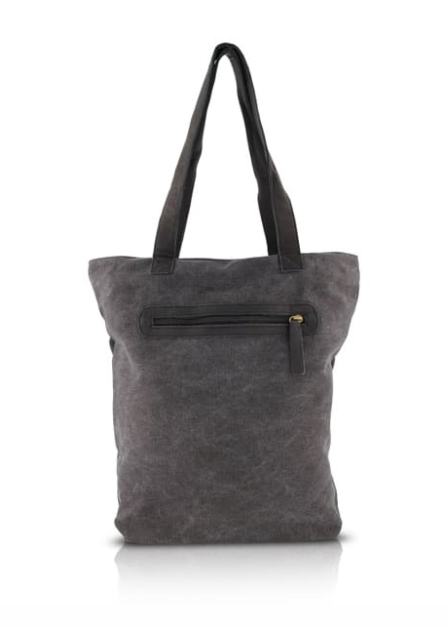Side canvas bag with pocket and black front leather flap