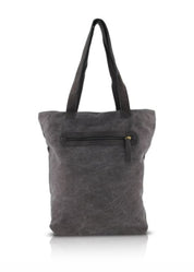 Side canvas bag with pocket and black front leather flap