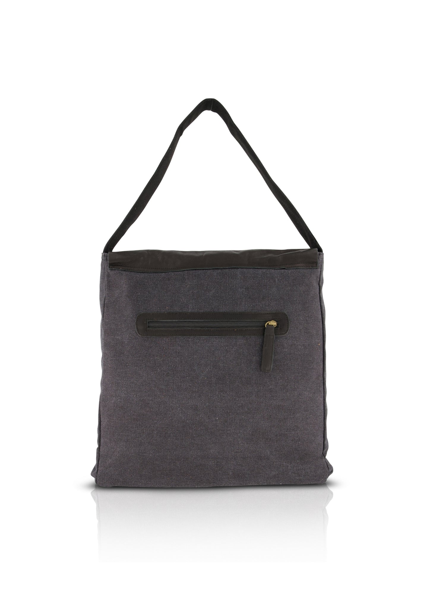 Canvas bag with black patchwork leather shell