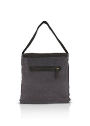 Canvas bag with black patchwork leather shell