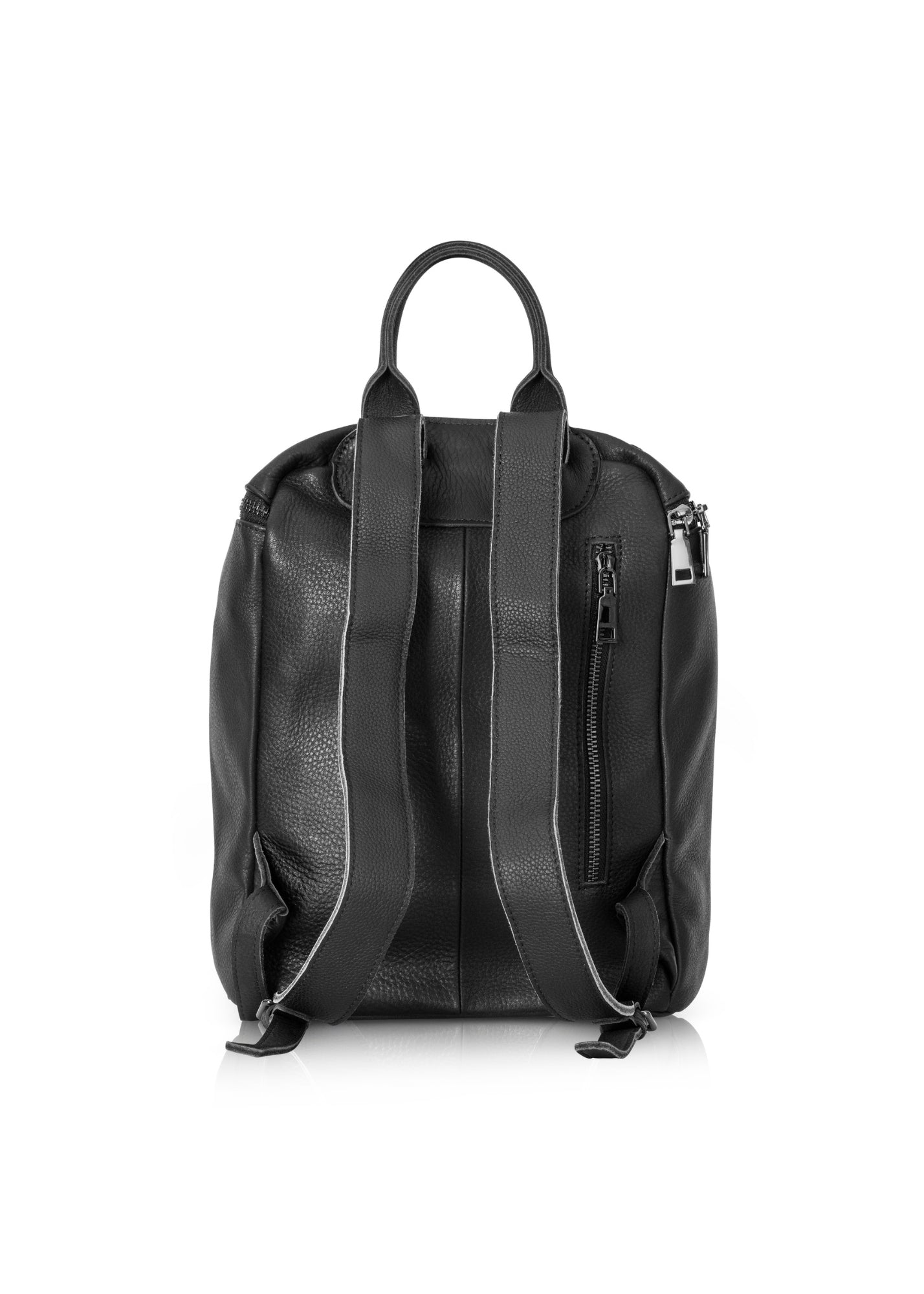 Top zipper leather backpack - medium black
