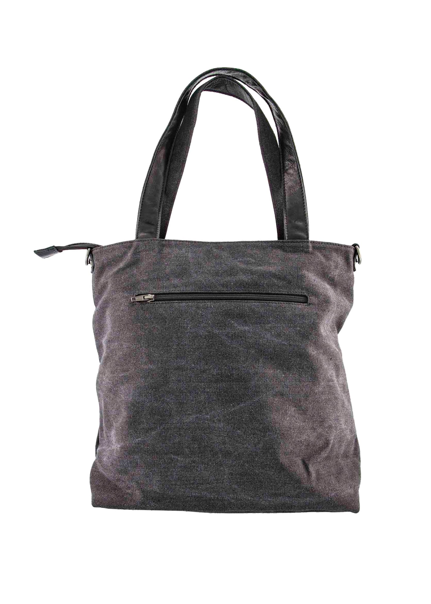 Large side canvas bag with black front leather square