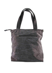 Large side canvas bag with black front leather square